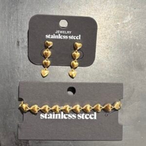 Set oorbellen van roestvrij staal met hartjes en roestvrij stalen hart armband